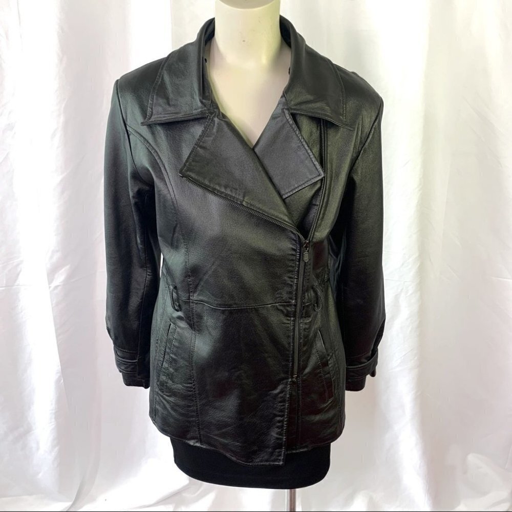 CHEROKEE BLACK LEATHER COAT GENUINE LEATHER JACKET WITH  ZIPPER NWOT SIZE SMALL